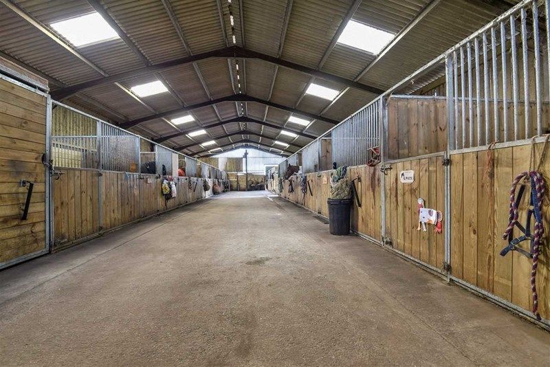 The bright central aisle of the American barn stables